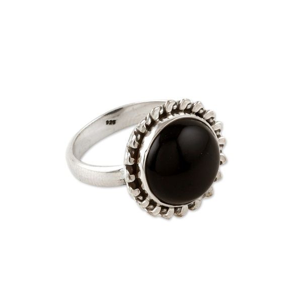 Alternate image for 925 Silver Cocktail Ring with Black Onyx Stone from India Midnight Bloom