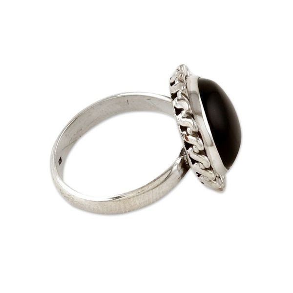 Alternate image for 925 Silver Cocktail Ring with Black Onyx Stone from India Midnight Bloom