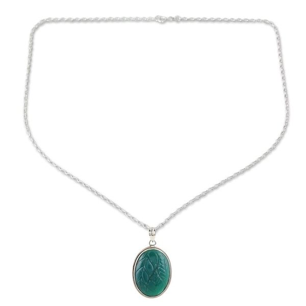 Alternate image for Green Onyx and Sterling Silver Pendant Necklace from India Leaf Fantasy