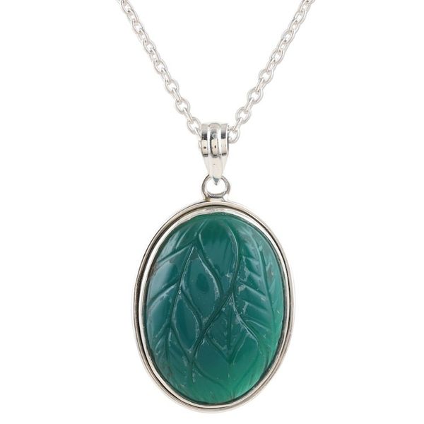 Alternate image for Green Onyx and Sterling Silver Pendant Necklace from India Leaf Fantasy