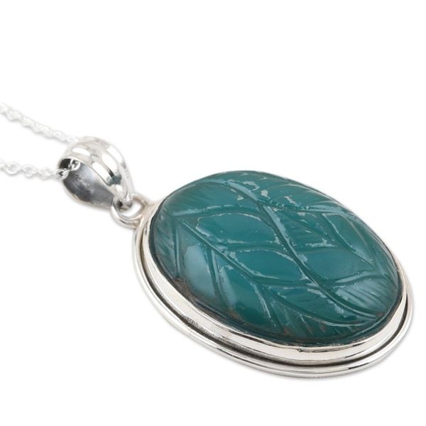 Alternate image for Green Onyx and Sterling Silver Pendant Necklace from India Leaf Fantasy