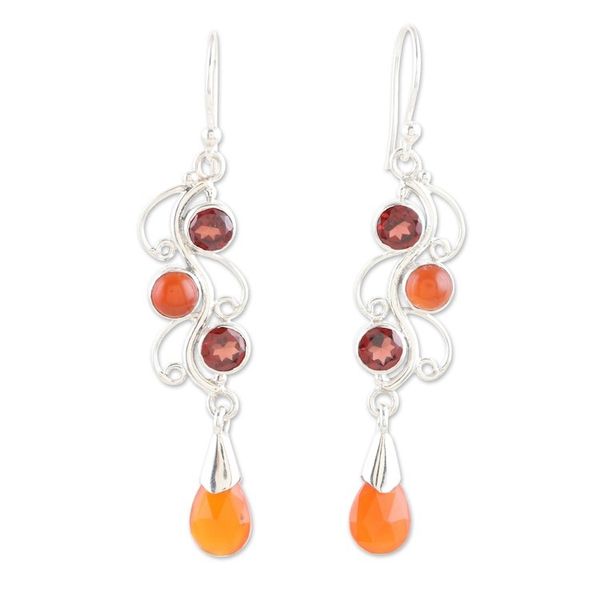 Alternate image for Polished Dangle Earrings with Carnelian and Garnet Stones Enchanted Jewels