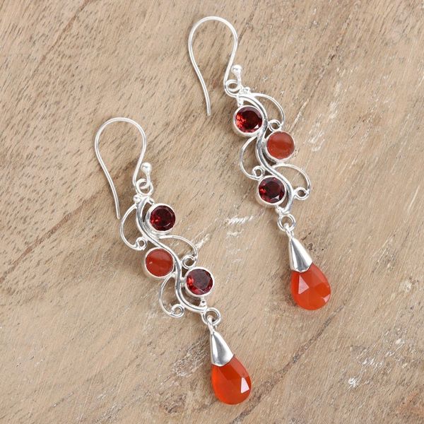 Alternate image for Polished Dangle Earrings with Carnelian and Garnet Stones Enchanted Jewels
