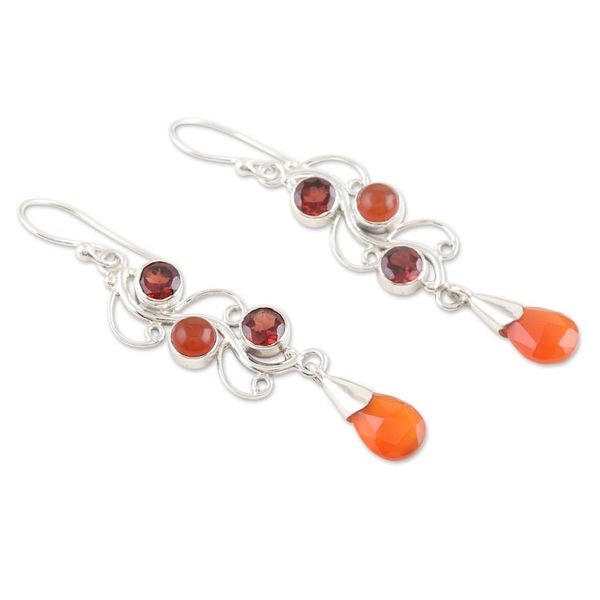 Alternate image for Polished Dangle Earrings with Carnelian and Garnet Stones Enchanted Jewels