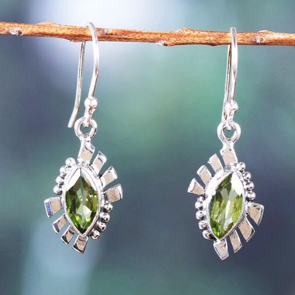 Alternate image for Polished Geometric Sterling Silver Peridot Dangle Earrings Fortunate Eyes