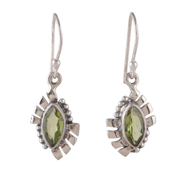 Alternate image for Polished Geometric Sterling Silver Peridot Dangle Earrings Fortunate Eyes