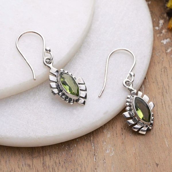 Alternate image for Polished Geometric Sterling Silver Peridot Dangle Earrings Fortunate Eyes