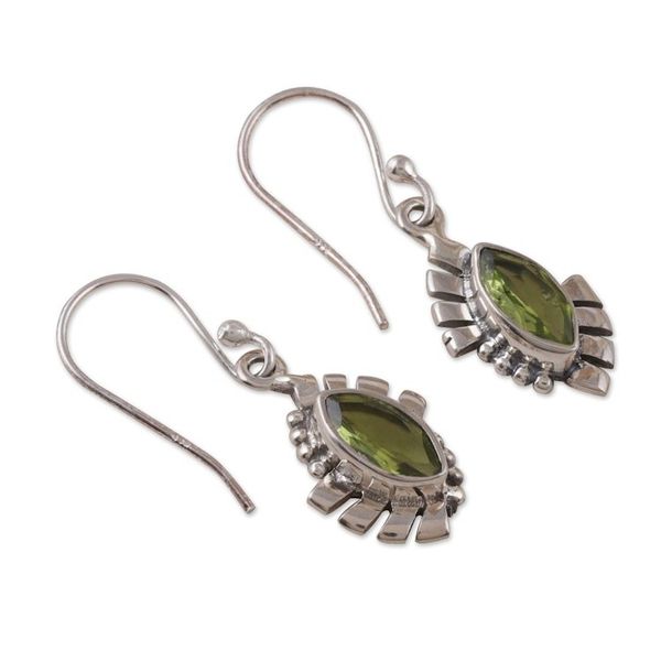 Alternate image for Polished Geometric Sterling Silver Peridot Dangle Earrings Fortunate Eyes