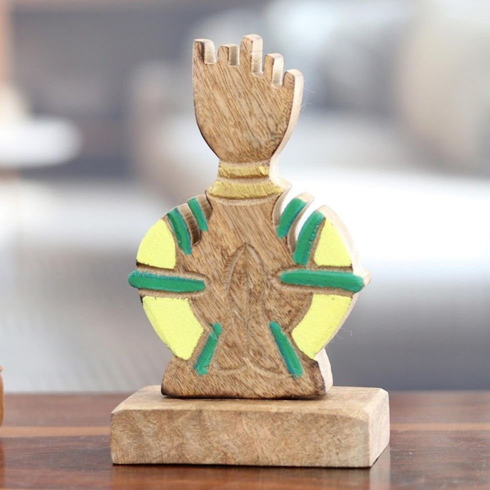 Handcrafted Mango Wood Sculpture of Man Praying 'Nature's Prayer'