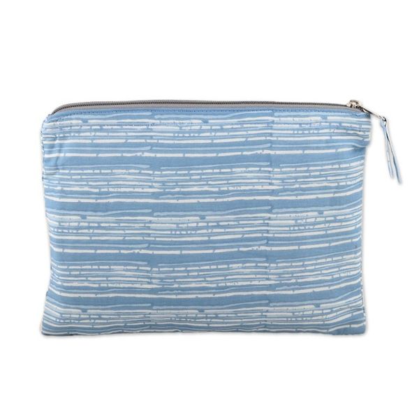 Alternate image for Cotton Cosmetic Bag with Hand-Block Printed Striped Pattern Sky Contours