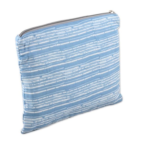 Alternate image for Cotton Cosmetic Bag with Hand-Block Printed Striped Pattern Sky Contours