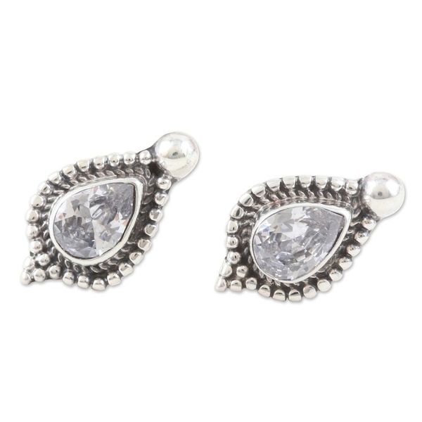 Alternate image for Sterling Silver Button Earrings with Cubic Zirconia Stones Clarity Drops