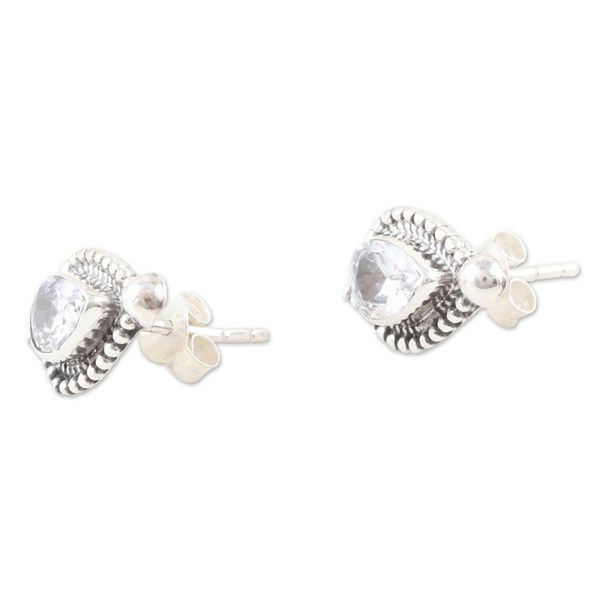 Alternate image for Sterling Silver Button Earrings with Cubic Zirconia Stones Clarity Drops