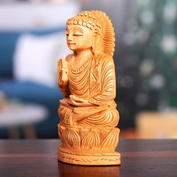 Alternate image for Hand-Carved Kadam Wood Sculpture of Master Buddha Enlightened Sanctity