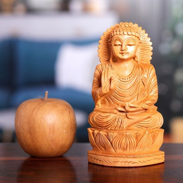 Alternate image for Hand-Carved Kadam Wood Sculpture of Master Buddha Enlightened Sanctity