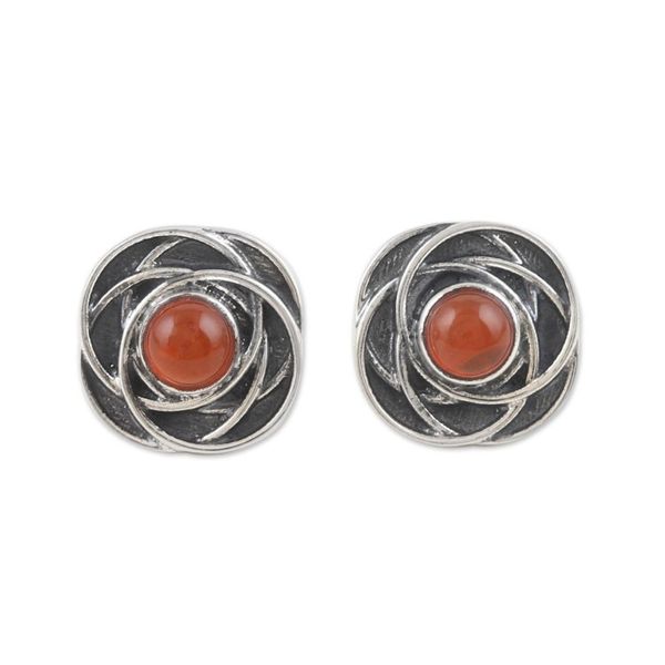 Alternate image for Floral-Inspired Button Earrings with Natural Carnelian Gems Flourishing Confidence