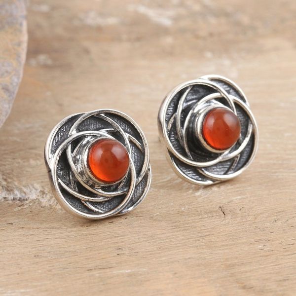 Alternate image for Floral-Inspired Button Earrings with Natural Carnelian Gems Flourishing Confidence