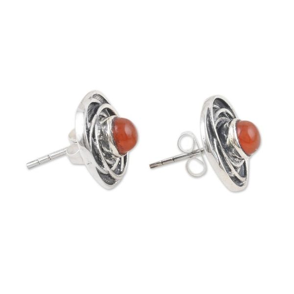Alternate image for Floral-Inspired Button Earrings with Natural Carnelian Gems Flourishing Confidence