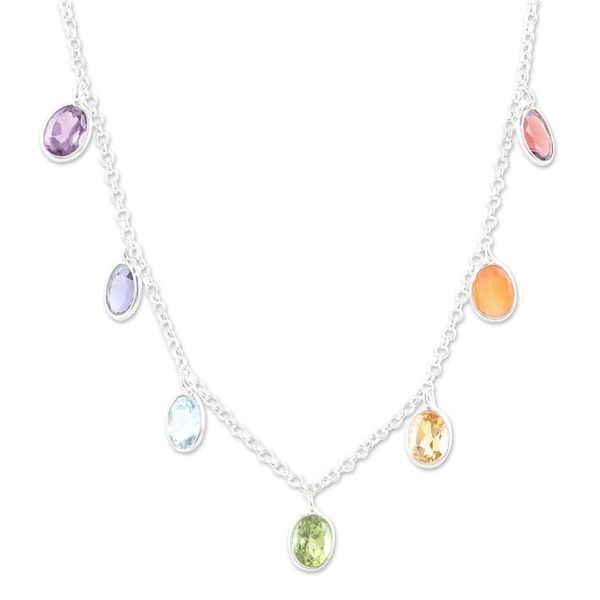 Alternate image for Sterling Silver Charm Necklace with Faceted Gemstones Sweet Rainbow Souls