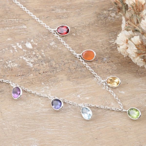 Alternate image for Sterling Silver Charm Necklace with Faceted Gemstones Sweet Rainbow Souls