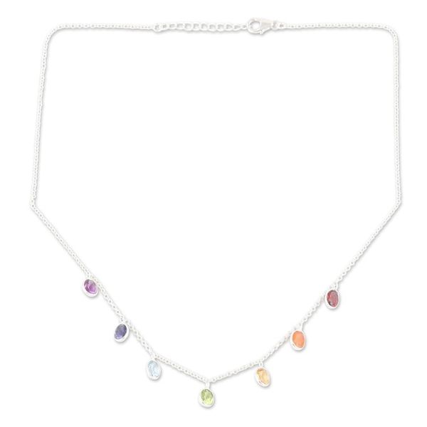 Alternate image for Sterling Silver Charm Necklace with Faceted Gemstones Sweet Rainbow Souls