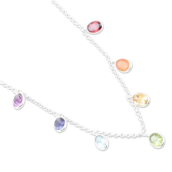 Alternate image for Sterling Silver Charm Necklace with Faceted Gemstones Sweet Rainbow Souls