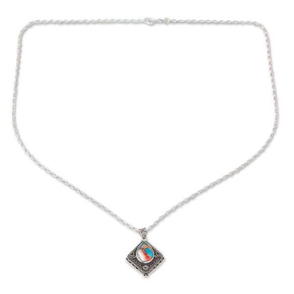Alternate image for Kite-Shaped Recon Turquoise Pendant Necklace from India Colorful Kite