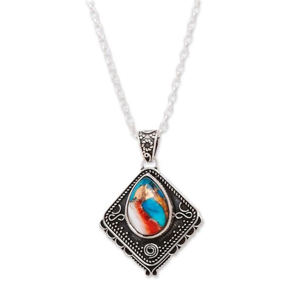 Alternate image for Kite-Shaped Recon Turquoise Pendant Necklace from India Colorful Kite