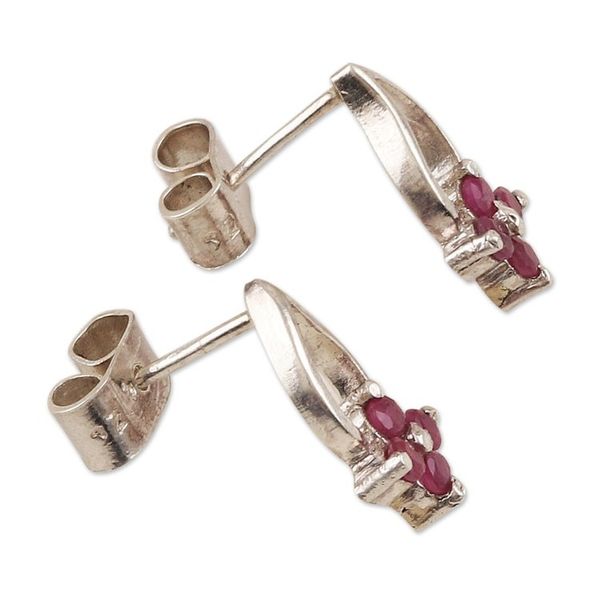 Alternate image for Floral Sterling Silver Drop Earrings with Ruby Stones Spring of Passion