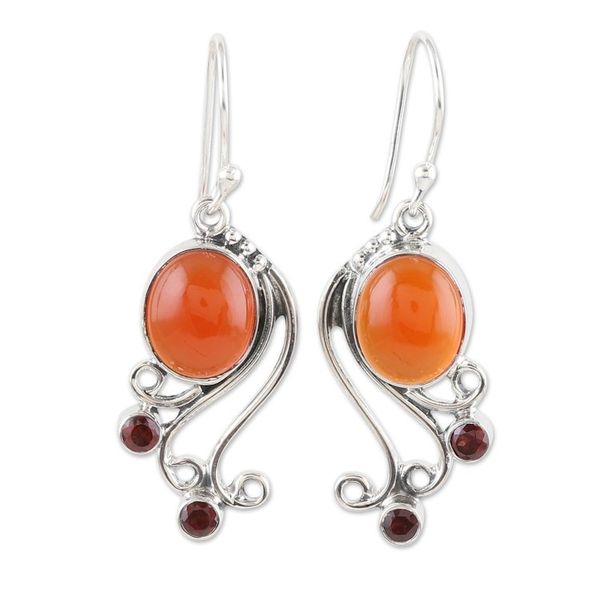 Alternate image for Sterling Silver Dangle Earrings with Carnelian and Garnet Vibrant Swirls