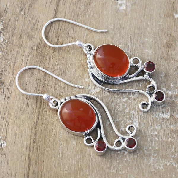 Alternate image for Sterling Silver Dangle Earrings with Carnelian and Garnet Vibrant Swirls