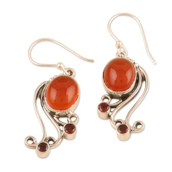 Alternate image for Sterling Silver Dangle Earrings with Carnelian and Garnet Vibrant Swirls