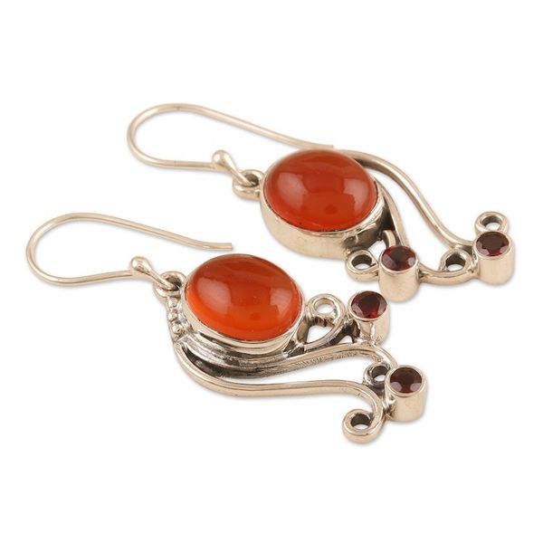 Alternate image for Sterling Silver Dangle Earrings with Carnelian and Garnet Vibrant Swirls