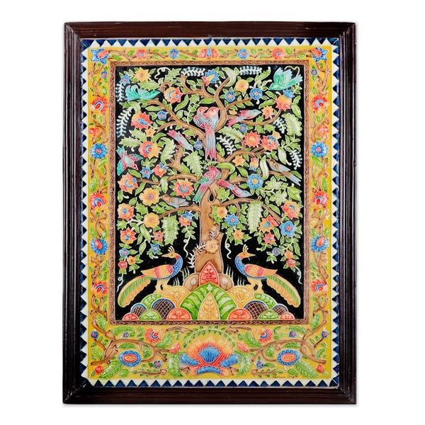 Alternate image for Marble Relief Wall Art with Tree of Life Motif from India Colorful Tree of Life