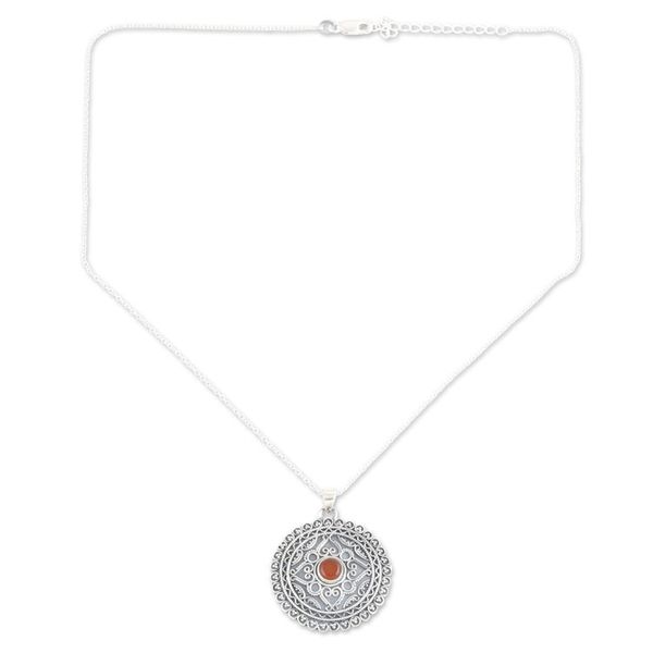 Alternate image for Sterling Silver Pendant Necklace with Orange Onyx Stone Love in Orange