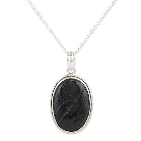 Alternate image for Sterling Silver Pendant Necklace with Black Onyx from India Leaf Rapture