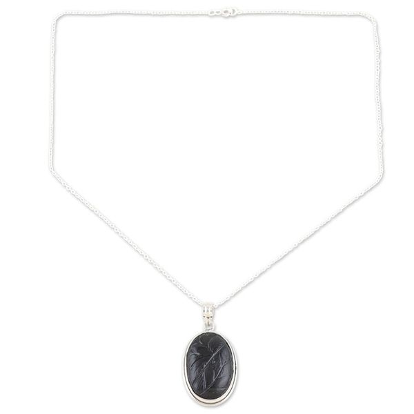 Alternate image for Sterling Silver Pendant Necklace with Black Onyx from India Leaf Rapture