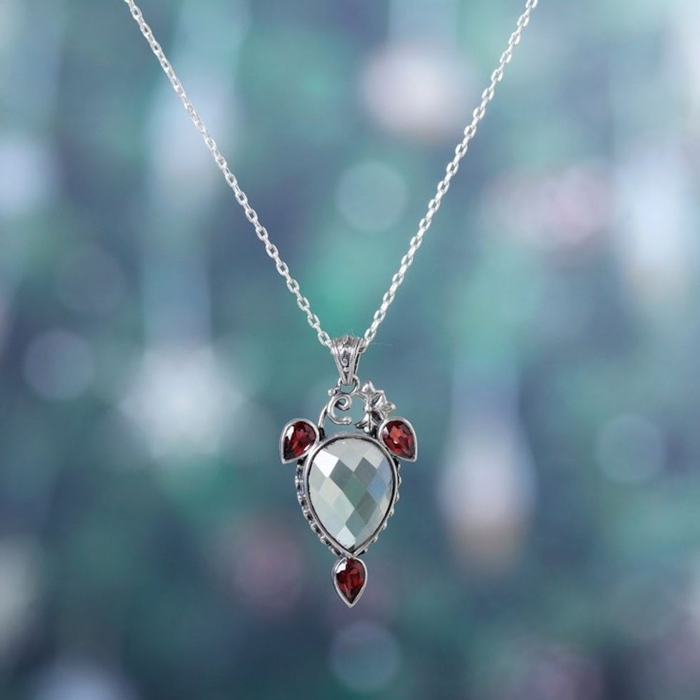 Sterling Silver Pendant Necklace with Lemon Quartz Garnet 'Vibrant Harmony'