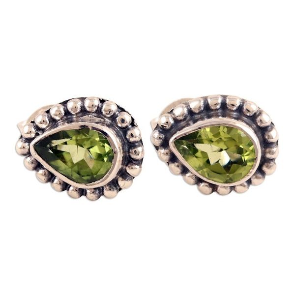 Alternate image for Sterling Silver Stud Earrings with Pear-Shaped Peridot Gems Dazzling Fortune