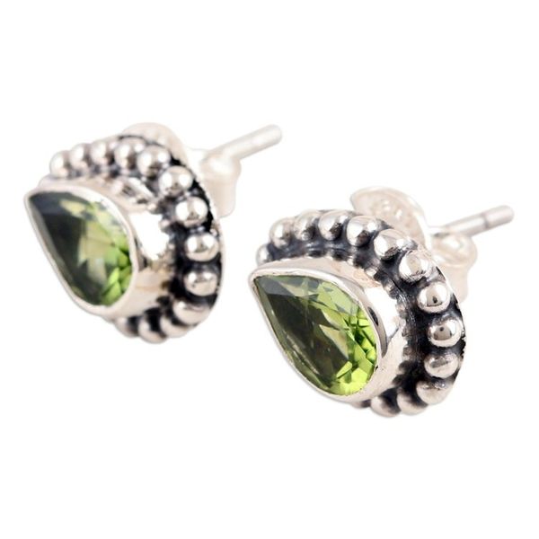 Alternate image for Sterling Silver Stud Earrings with Pear-Shaped Peridot Gems Dazzling Fortune