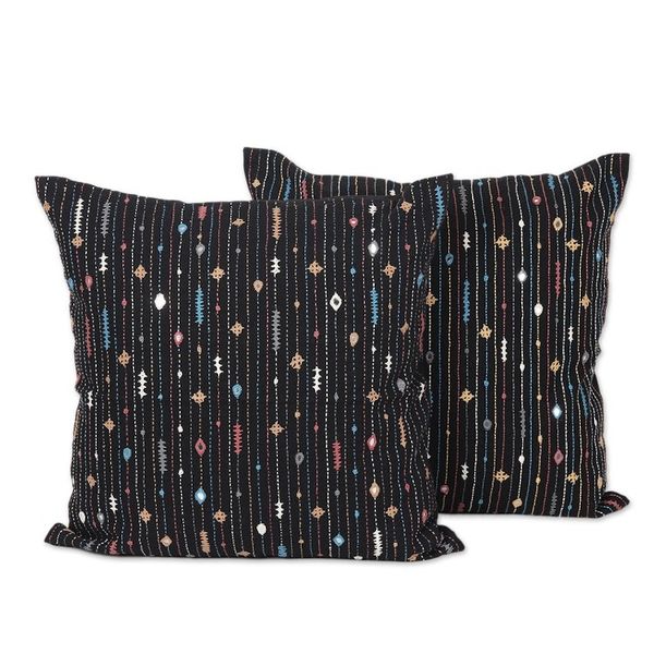 Alternate image for Pair of Handcrafted Black Embroidered Cotton Cushion Covers Little Universes