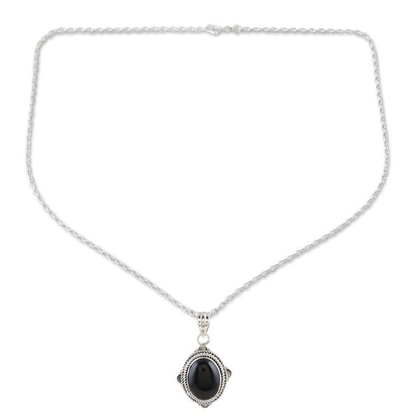 Alternate image for Black Onyx and Sterling Silver Pendant Necklace from India Nocturnal Allure