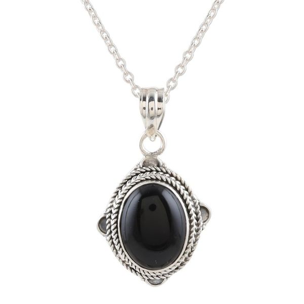 Alternate image for Black Onyx and Sterling Silver Pendant Necklace from India Nocturnal Allure