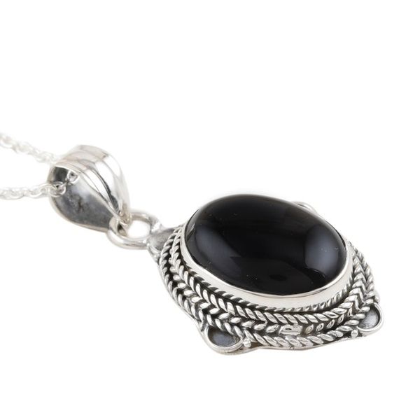 Alternate image for Black Onyx and Sterling Silver Pendant Necklace from India Nocturnal Allure