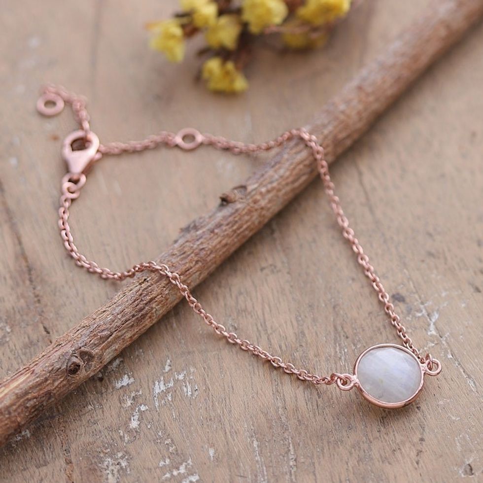 18k Rose Gold-Plated Bracelet with 6-Carat Rainbow Moonstone 'Harmonious Core'