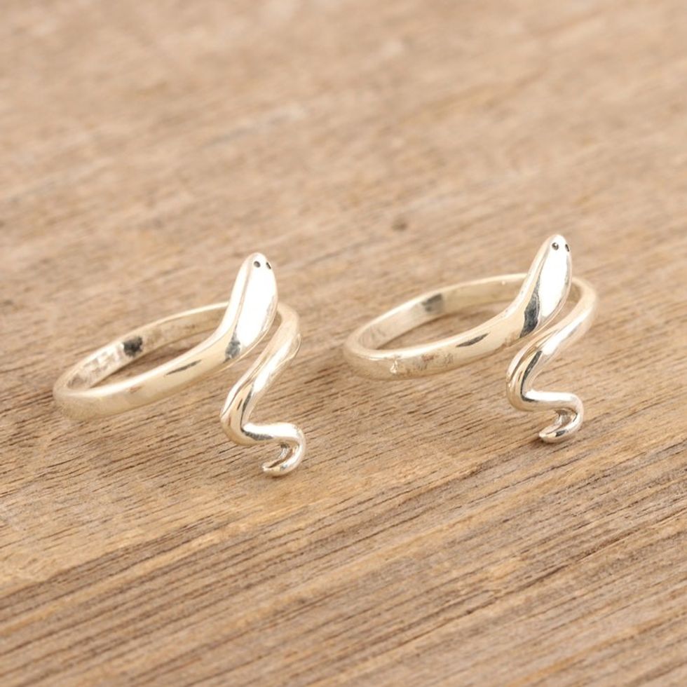 Pair of Sterling Silver Wrap Rings with Snakes 'Snake Delight'