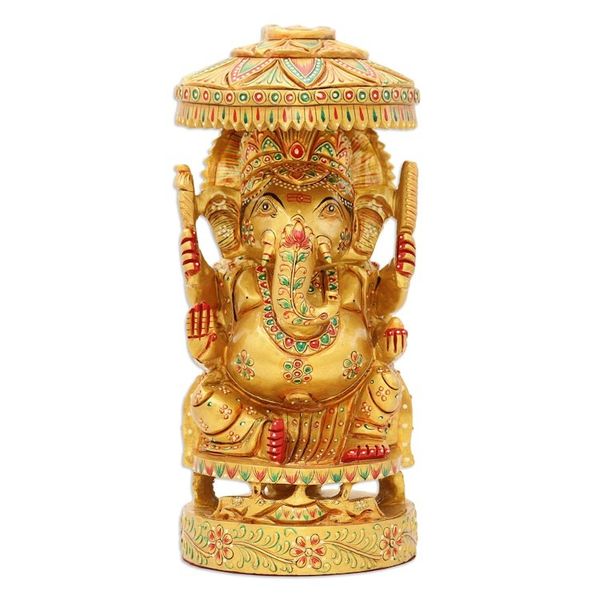 Alternate image for Hand-Painted Traditional Ganesha Sculpture Crafted in India Ganeshas Parasol