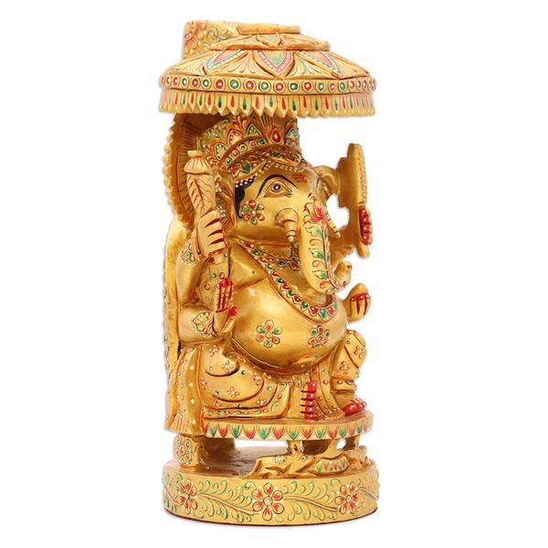 Alternate image for Hand-Painted Traditional Ganesha Sculpture Crafted in India Ganeshas Parasol