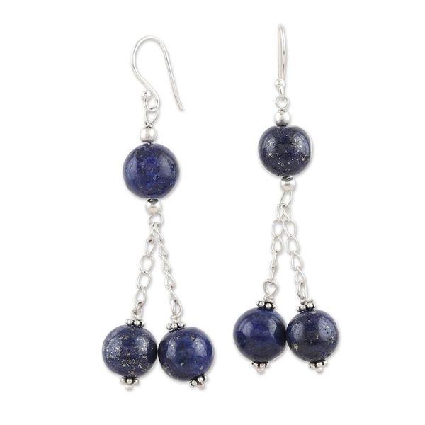 Alternate image for Sterling Silver Dangle Earrings with Lapis Lazuli Beads Dancing Intellect