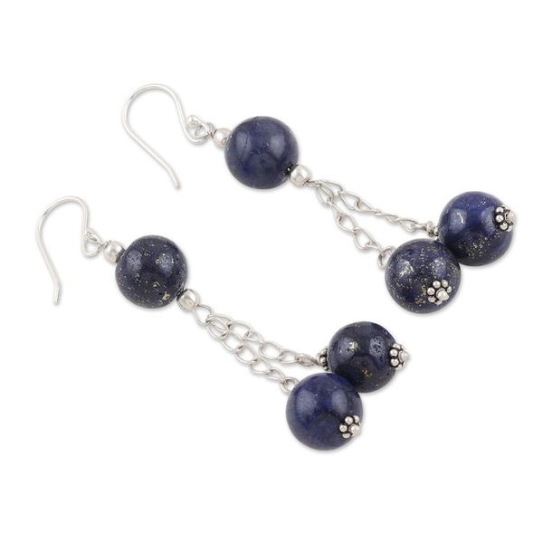 Alternate image for Sterling Silver Dangle Earrings with Lapis Lazuli Beads Dancing Intellect